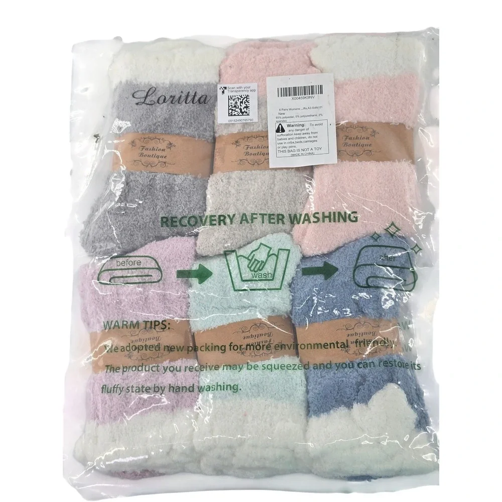 Loritta 6‎ Pairs Womens Fuzzy Slipper Socks Pastel Multi Color Plush Cozy Warm